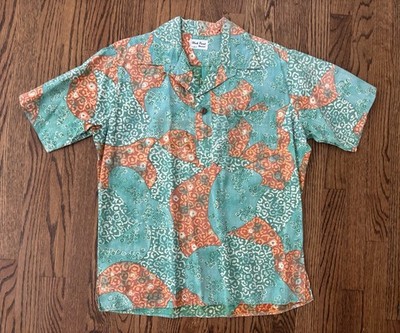 Vintage 1960 s Black Point Hawaii Batik Hawaiian Button Front Shirt M