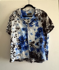 Vintage Jams World Men's XL Blue Floral Crushed Rayon Hawaiian Camp Shirt