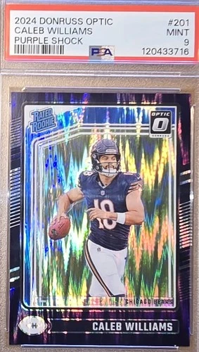 CALEB WILLIAMS PURPLE SHOCK RATED ROOKIE PRIZM -SP-2024 DONRUSS OPTIC - PSA 9
