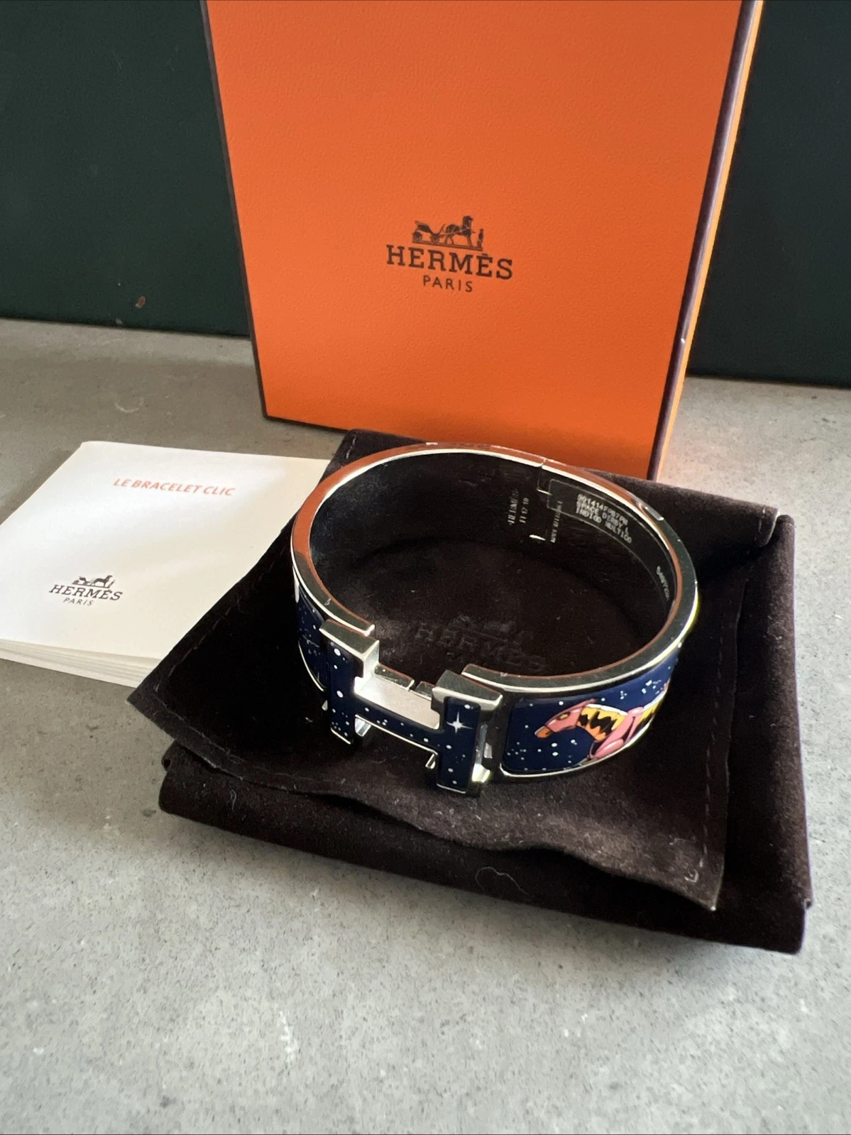 HERMÈS Bracciale Hermes Clic Clac H Space Derby Smalto Finitura Palladio GM con Scatola