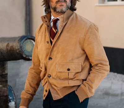 Leather Jacket Men Tan Pure RealSuede Flight/Bomber Size S M L XL XXL CustomMade
