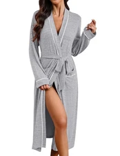 Womens Robe Long Bathrobe Lightweight Soft Knit Kimono Robes Ladies Casual Sl...