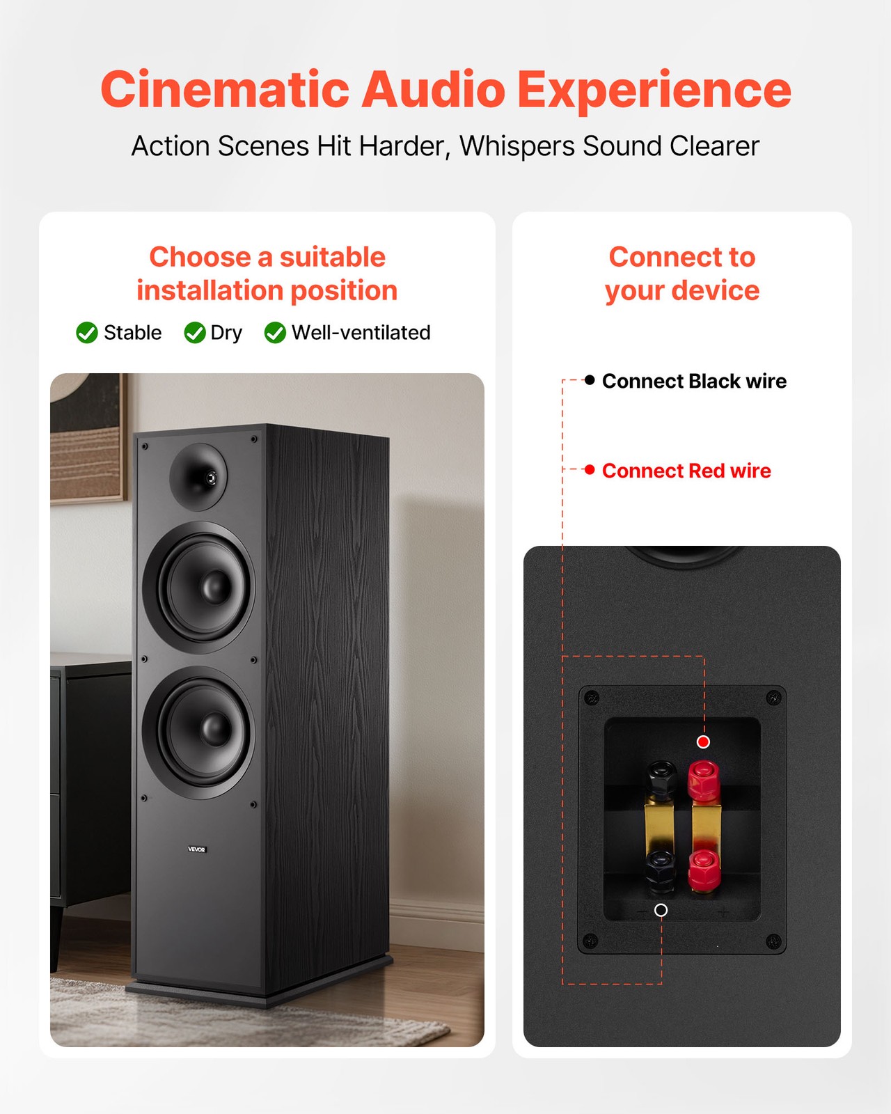 VEVOR Passive Floorstanding Speaker 2-Way Tower Speaker 600W Peak Power Single
