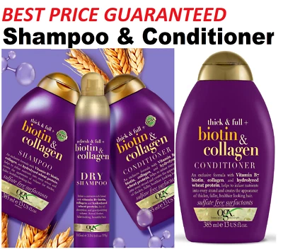 Biotin & Collagen Hair Thickening Sulfate Free Shampoo Conditioner OGX 385ml UK