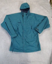 Vintage Columbia Jacket Mens Large Green Hooded Double Zip Button Up WindBreaker