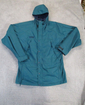 Vintage Columbia Jacket Mens Large Green Hooded Double Zip Button Up WindBreaker