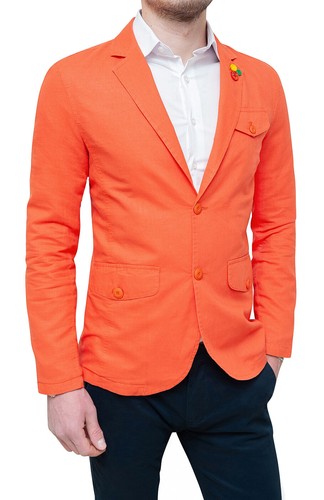 GIACCA SARTORIALE IN LINO UOMO ARANCIO ESTIVA CASUAL ELEGANTE BLAZER | eBay
