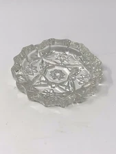 Mid-Century Vintage Crystal Anchor Hocking Clear Glass Ashtray 4” Round Star