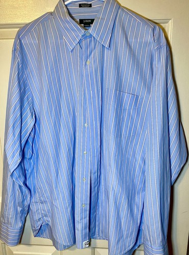 J.CREW 2 Ply 100% Cotton Large 16-16.5 Men's Button Down Shirt Stripes Blue