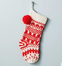 NWT Hearth  Hand with Magnolia Christmas Jacquard Knit Pom Pom w/ Red Stocking