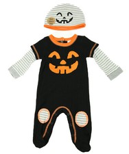 NEW 2 Piece Baby Halloween Pumpkin Bodysuit, Cap Costume 0-9 Mo Sizes Avail. NWT