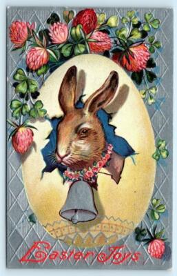 EASTER JOYS Embossed BUNNY RABBIT & EGG Flowers c1910s Series #3  display picture 1