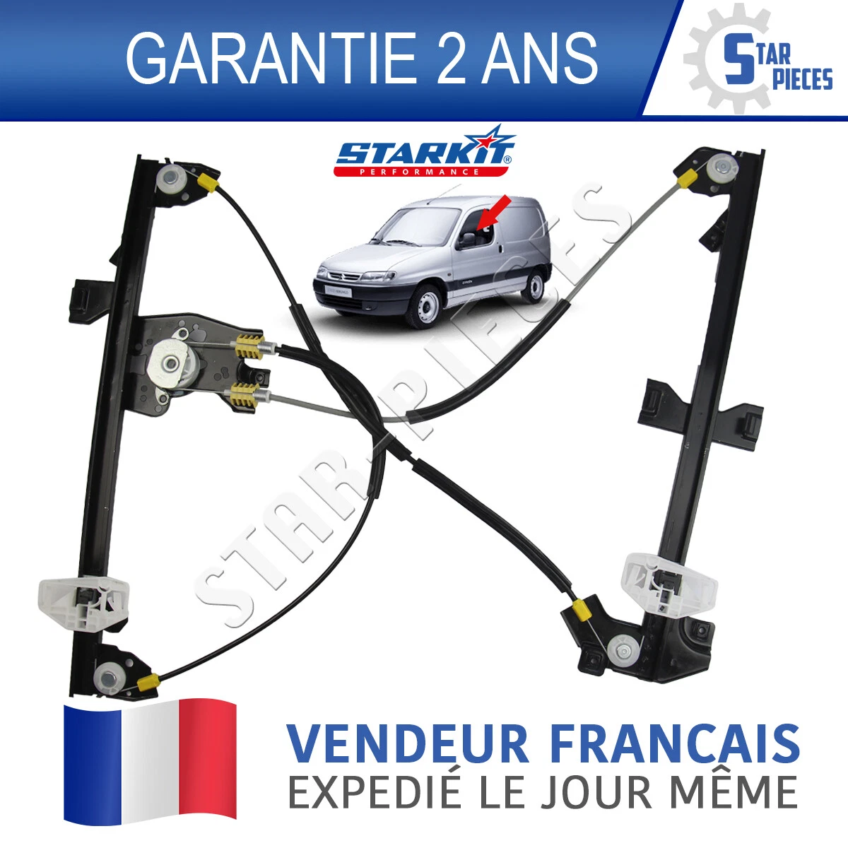 Levitre électrique Avant Droit Pour Peugeot Partner 2 Phase 1 - Pièce D'occasion