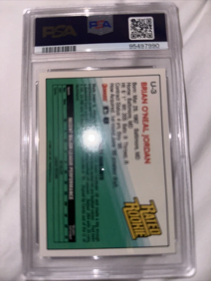 1992 年 DONRUSS 更新 #U-3 BRIAN JORDAN RC 评级新秀 PSA 10 B4053834-319 — 第 2/2 张图片