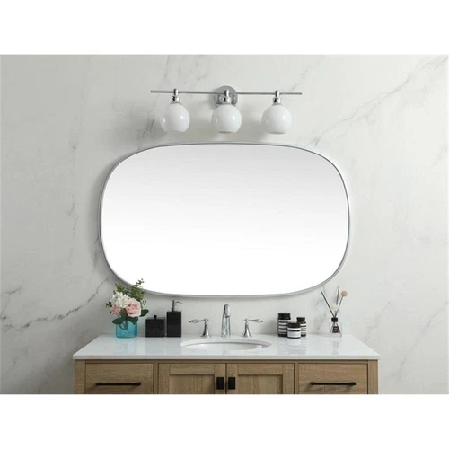 Elegant Decor Brynn 30x48" Oval Modern Metal Wall-Mounted Mirror in Silver - Picture 10 of 11