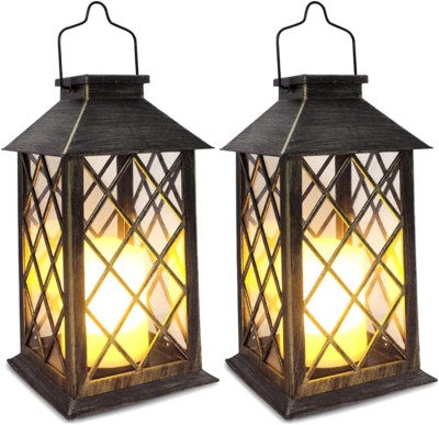 Solar Lanterns 2-Pack, 14'' Waterproof LED Flickering Candle for Outdoor Decor