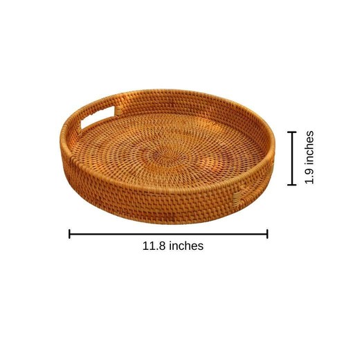 Rattan Round Serving Tray Hand Woven Wicker Storage Basket Tray Home Decor - Picture 13 of 22