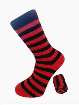 BIG EVENTS UK LTD Denis the menace inspired Unisex Novelty Socks, Black And Red Woven Stripes