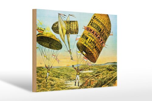 Drewniany znak retro 30x20cm spadochron pierwszy kierowany balon dekoracja znak wooden si - Zdjęcie 1 z 5