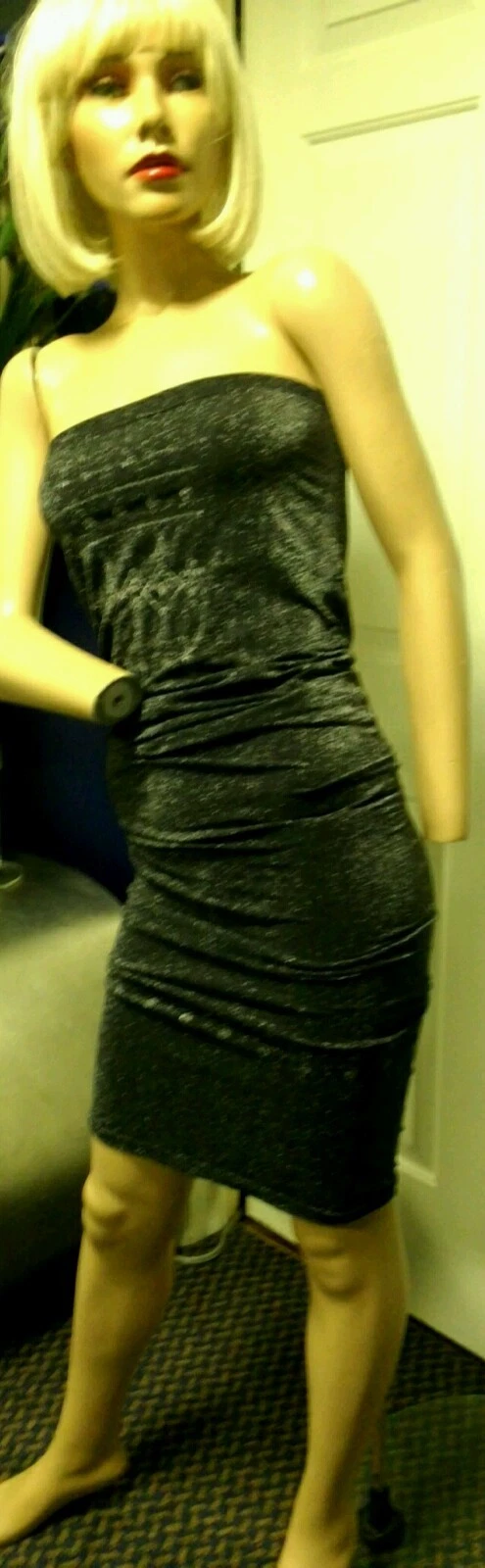 UNDERCOVER Abito fatale Victoria's Secret Gonna senza spalline tubo BodyCon nero argento M