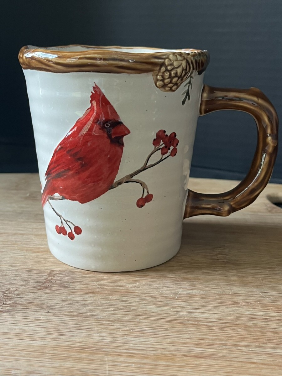St. Nicholas Square SNOW VALLEY - CARDINAL 16oz Mug Red Berry Pine Cone  Embossed | eBay
