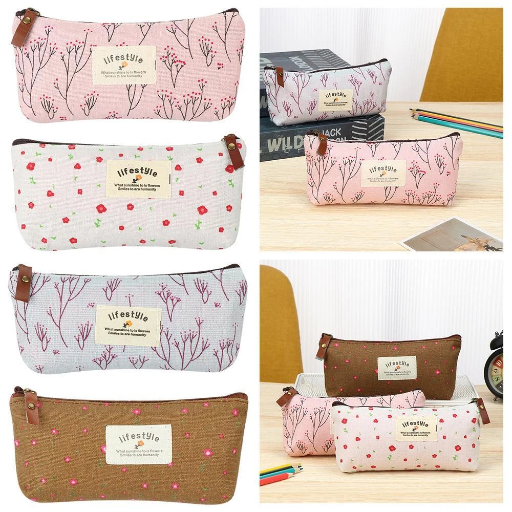 Box School Supplies Canvas Lovely Pastoral Floral Pencil Case Stationery Bag