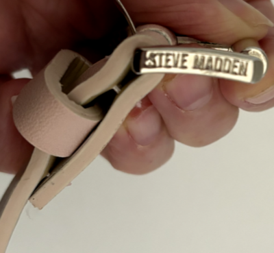$38 NEW Steve Madden • Nude Neutral Blush Pink Perforated Faux Leather Belt New M/L STEVE MADDEN Pink Faux Leather THIN BELT 3/4 main image 4