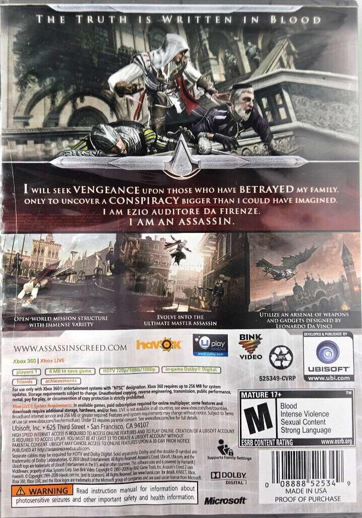 Jogo Assassins Creed Ii Platinum Xbox 360 Física Original