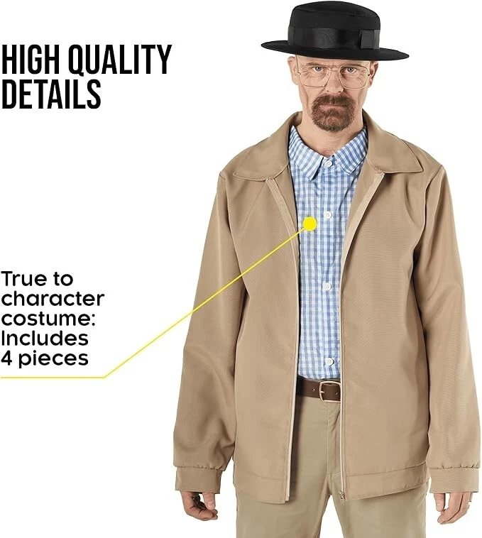 Para Hombres Breaking Bad Walter Disfraz Barba Gafas Adulto Químico M - 3XL Halloween Foto 3 de 4