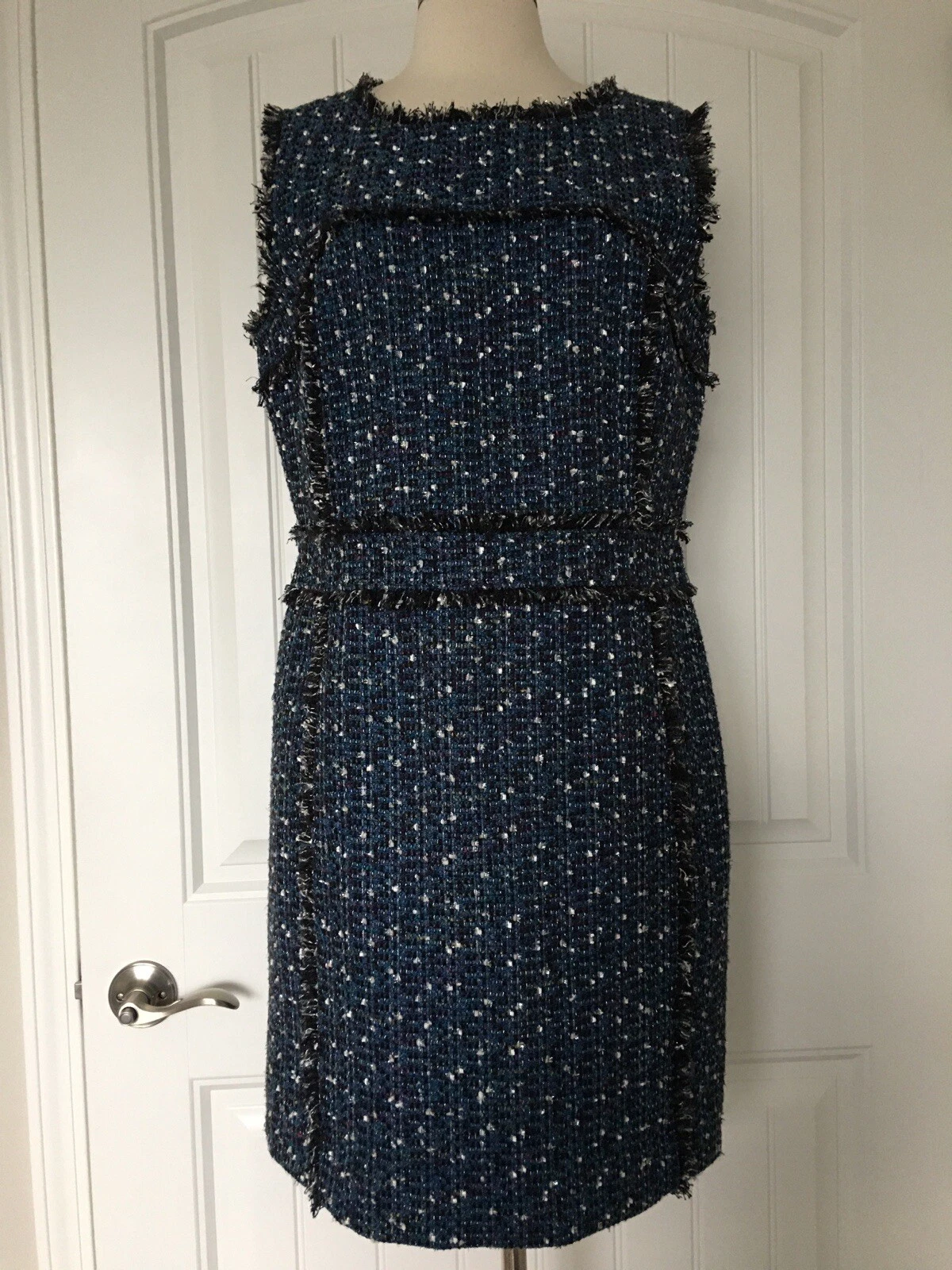 TORY BURCH PETULA TWEED TUBINO SMANICATO ABITO BLU TAGLIA 12