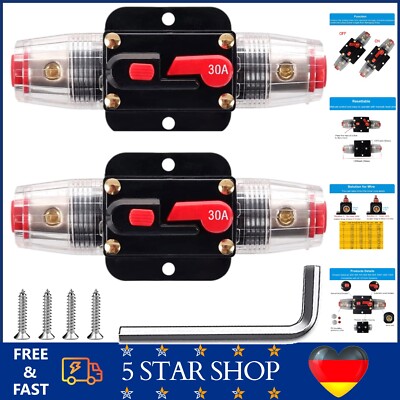 Greluma 2 Stück 30 a Inline-Leistungsschalter-Zurücksetzen-Sicherung, 12V-24V Dc
