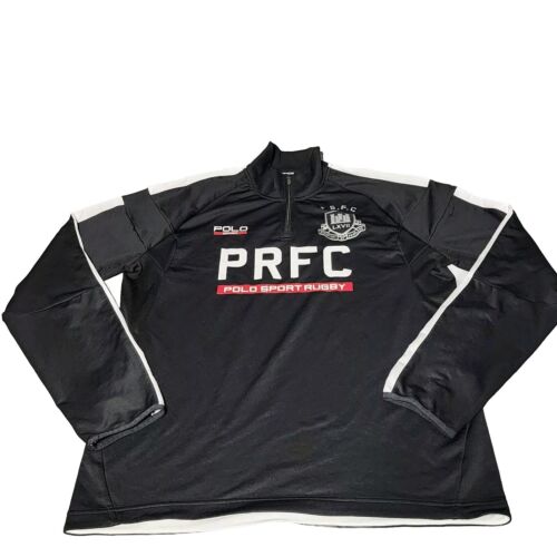 Ralph Lauren Polo Sport Large Black 1/4 Zip Long Sleeve Pullover PRFC Rugby - Picture 1 of 8