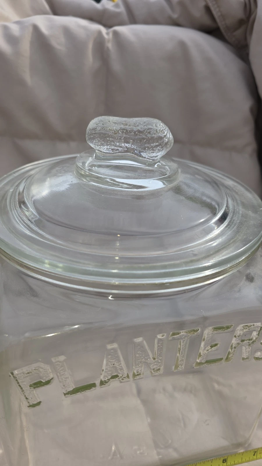Vintage 1930's Planters Peanuts Embossed Square Glass Store Display Peanut Jar