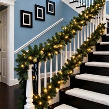 5M Long Christmas Garland with LED Lights Door Stairs Fireplace Wreath Rattan