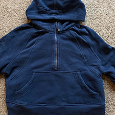 Lululemon Women's Blue 1/2 Zip Pullover Scuba hoodie, Cotton Fleece, Pockets