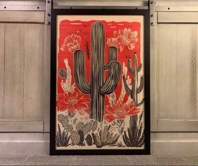 Western Cactus Print   16x24 Framed Wall Hanging Art Decor II