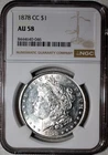 NGC AU-58 1878-CC Morgan Silver Dollar, Blazing, Blast-White, Scarce Date!
