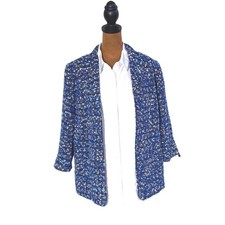 Alfred Dunner Womens Blue Tweed Open Front Blazer Jacket Size 12 3/4 Sleeve