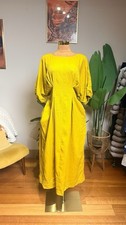 Yellow Pleated Balloon Sleeve Maxi Dress