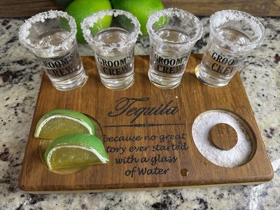 Sturdy Wooden Tequila Shot Board with Salt Rim -Can Be Personalized