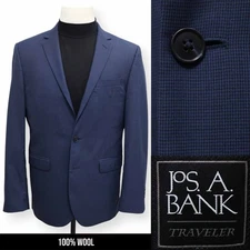 JOS A BANK mens blue mini check WOOL sport coat suit jacket blazer SLIM FIT 41 R
