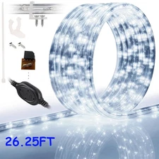 Cool White Thick LED Rope Light Accent Indoor Outdoor Waterproof 8 Mode 25/50FT