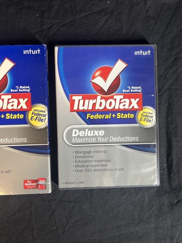 Turbotax Deluxe 2008 Deluxe for Federal Returns - CD and Box Windows and Mac - Afbeelding 2 van 4