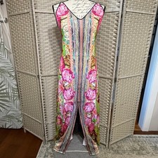 Clover Canyon Sleeveless Maxi Dress Size S Mixed Floral Slinky Knit Front Slit