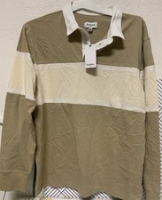 Goodfellow Co Men's Long Sleeve Rugby Polo Shirt Tan/white Size M