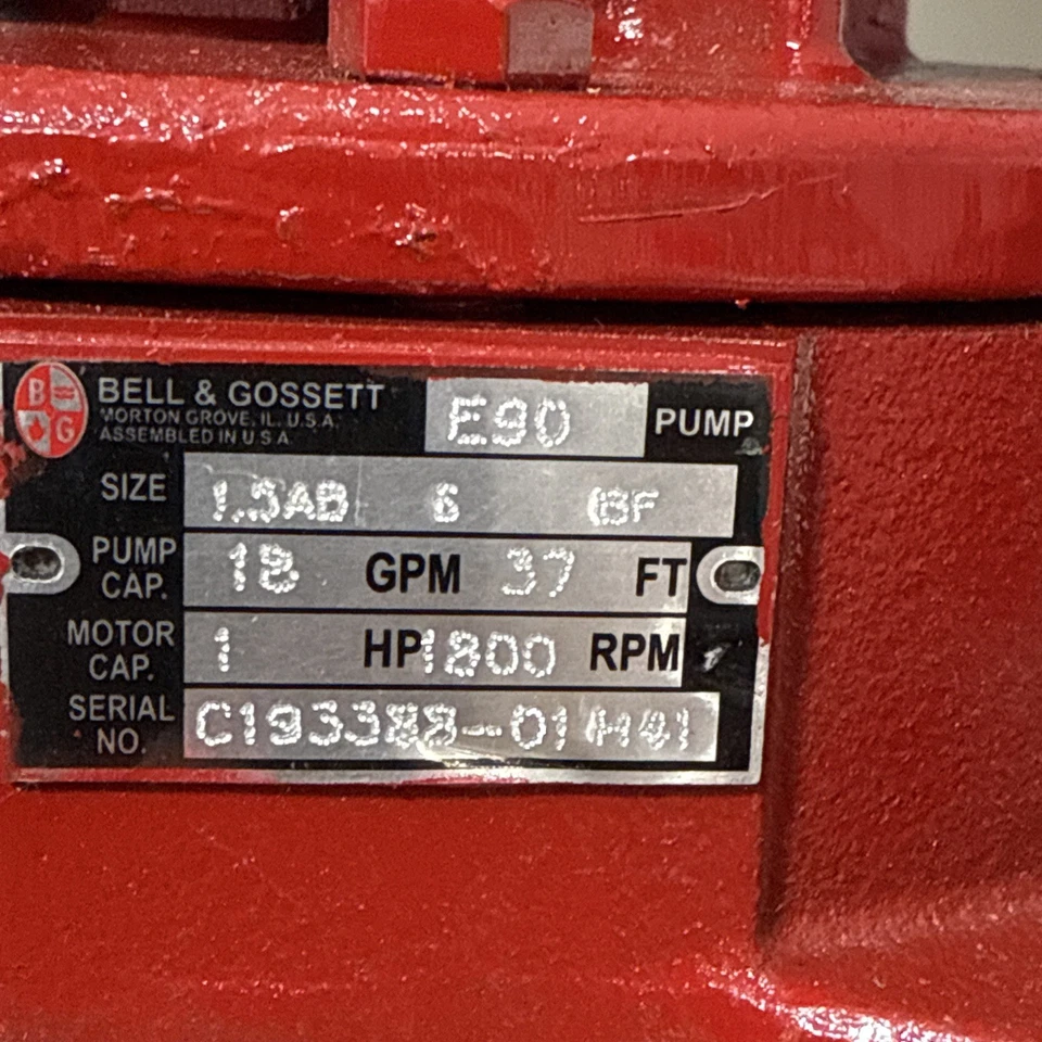 BELL & GOSSETT E-90 1 HP 1800 RPM CENTRIFUGAL PUMP 1.5AB See Photos - Image 3 of 4
