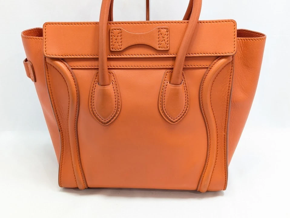 CELINE багажа кожи микро покупатель сумка с короткими ручками ручная сумка оранжевый подлинный - Изображение 4 из 4