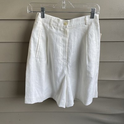 Amanda Smith Womens 100% Linen Trouser Shorts Size 6 Ivory Twee Beach Academia