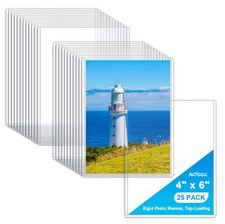 25 Pack 4" x 6" Rigid Print Protectors Rigid Picture Photo Sleeves Clear Hard...