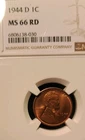 1944. D Lincoln Cent NGC MS 66 RD